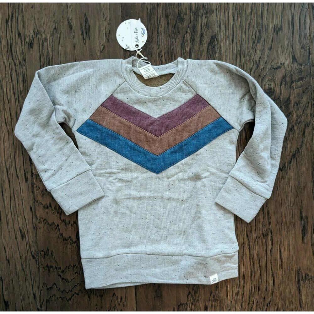 Lulu + Roo Heathered Sand Chevron Patch Crewneck Sweatshirt Size 2T NEW